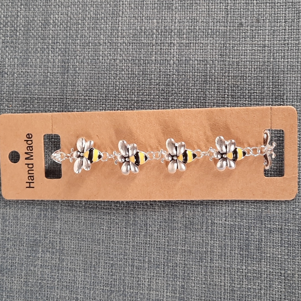 Bumblebees Honey Bee Bracelet Magnetic Closure Silver Epoxy Metal Accessory